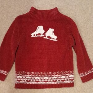 Lovely Soft GAP girls XS dark Red Knit Sweater With Ice Skate Motif